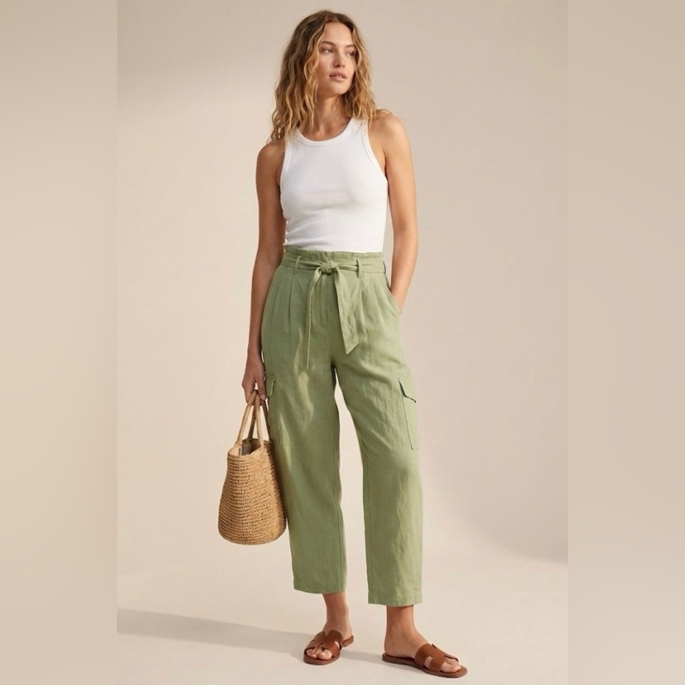 Aritzia Wilfred Green Linen Cargo Pants Size 10